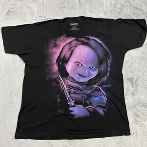 Chucky Childs Play Universal Studios‎ T Shirt Men XL Black Purple Graphic Horror